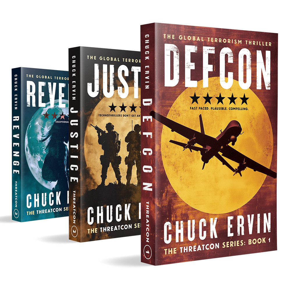 'Threatcon' is a cross-genre military thriller series. The author is Chuck Ervin. All the books are available in paperback, for Kindle® and as Audible audiobooks. Discover more at chuckervin.com